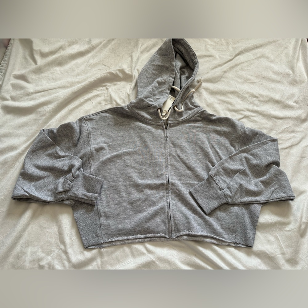 Cropped Full Zip basic Hoodie - Heather Grey size Medium